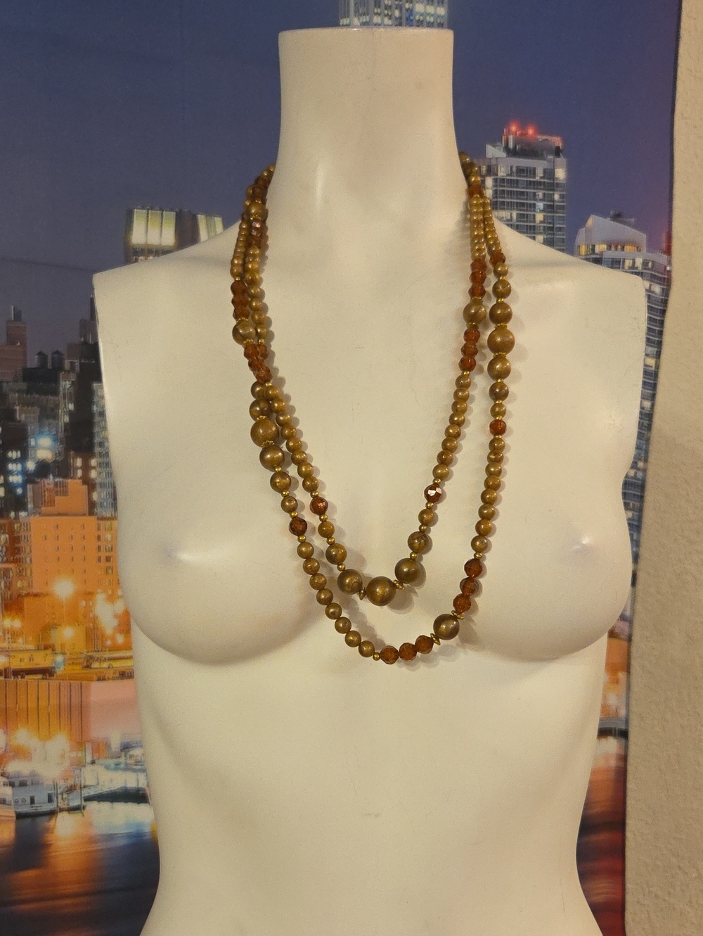 Long Layered Brown Beaded Necklace - Women Jewelry [1490]